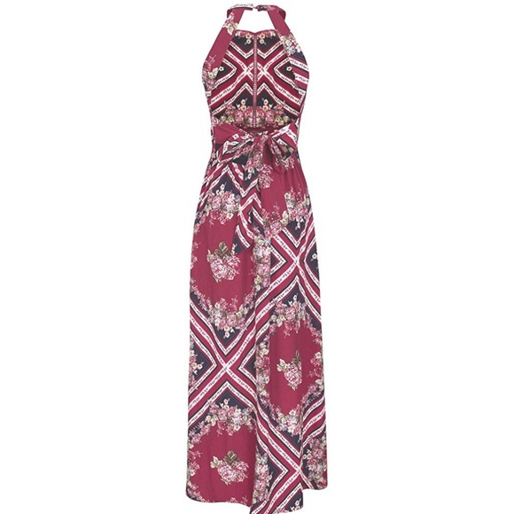 NWT Open Back Floral Stripe Maxi Dress - Picture 6 of 6